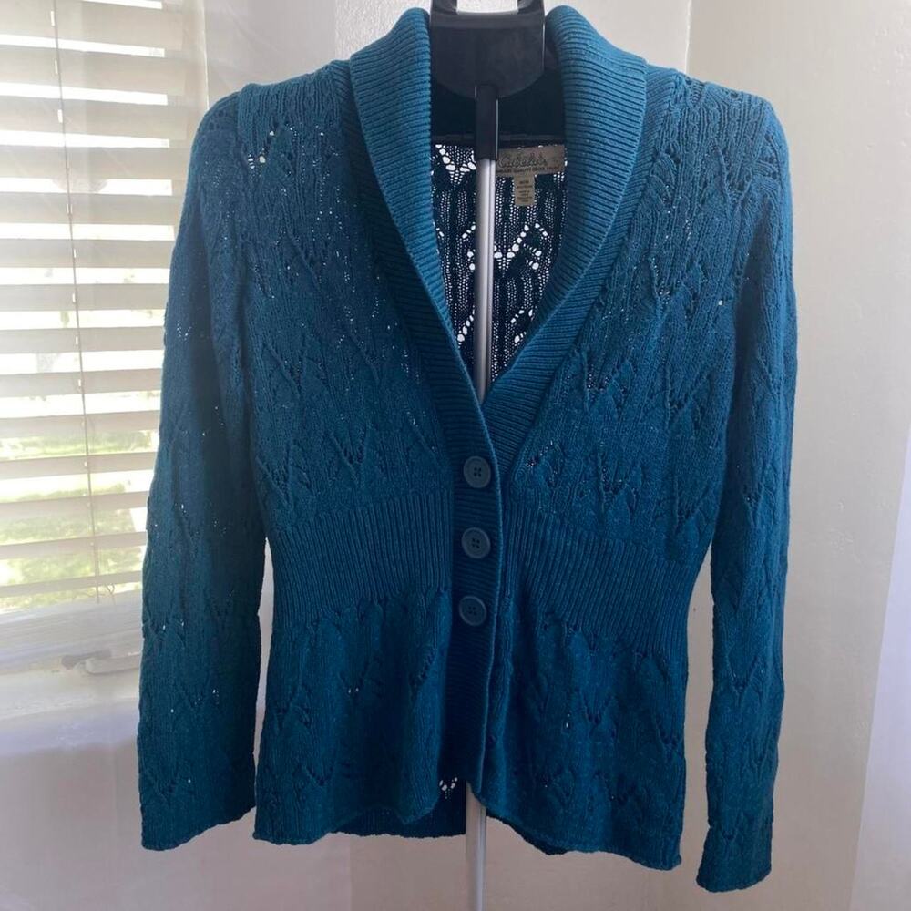 women's Cabela's teal button up cardigan